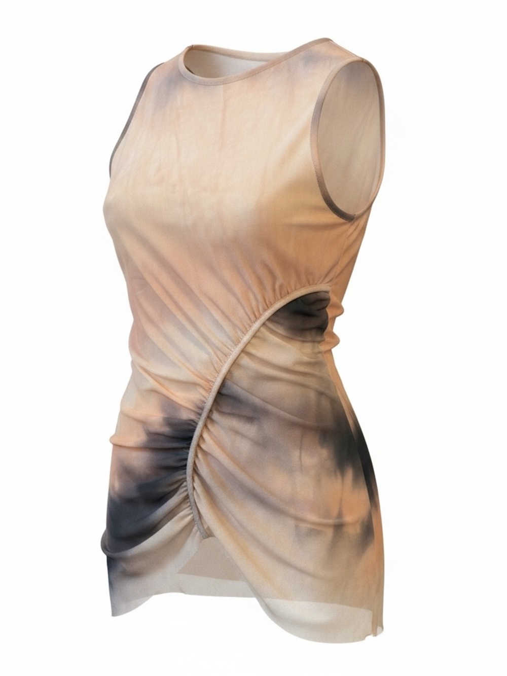 Zara Beige and Black Asymmetrical Ruched Tank Top